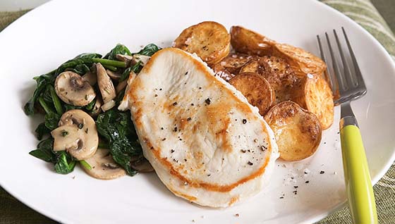 Turkey Steak with Mushrooms and Spinach