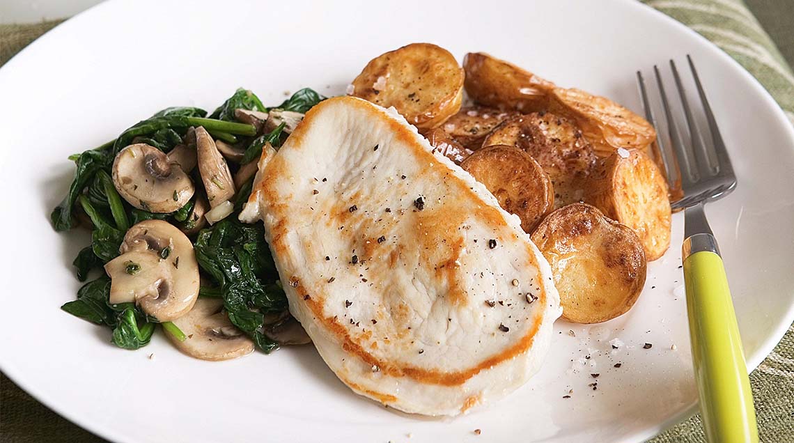 Turkey Steak with Mushrooms and Spinach